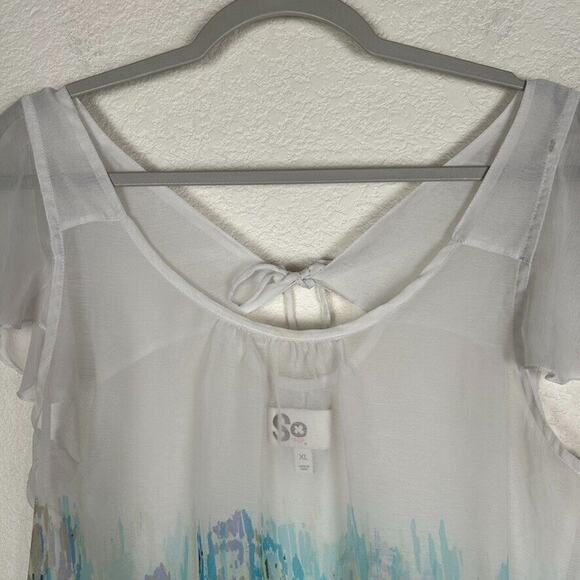 So Womens XL sheer cap sleeve tie top Romantic Bohemian Coquette Fairy - Picture 2 of 8